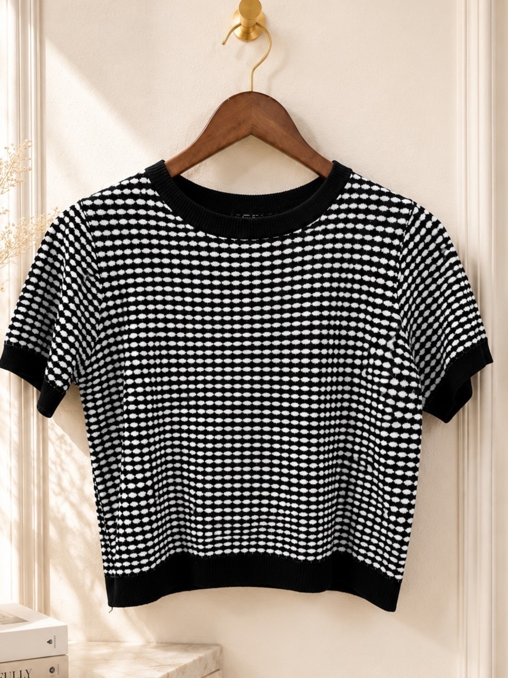 Black White Knit Sweater Top XL Old Money Quiet Luxury Coastal Chic